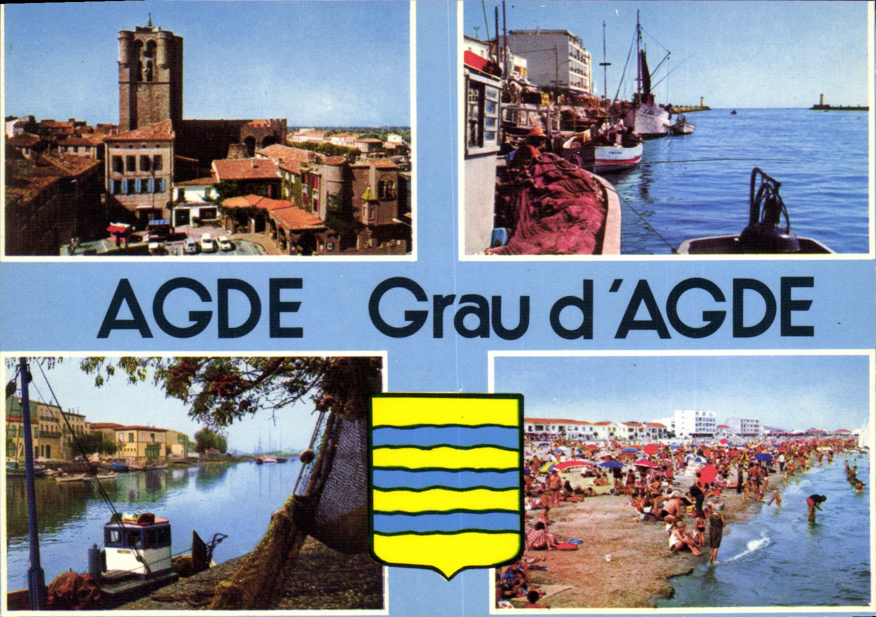 CPSM Le Cap D'Agde La Cathedrale St Etienne port plage