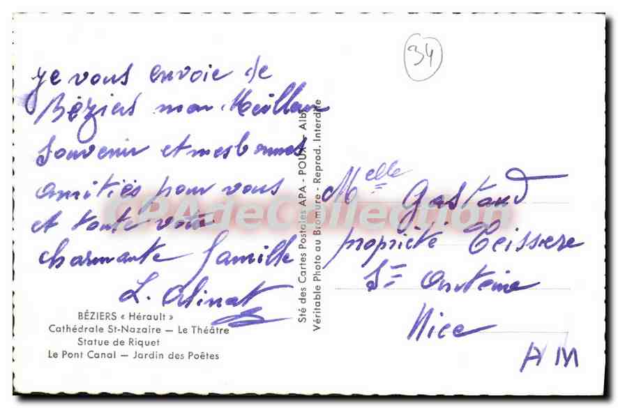 Béziers — Souvenir — Sté des Cartes Postales « Hérault » — Verso