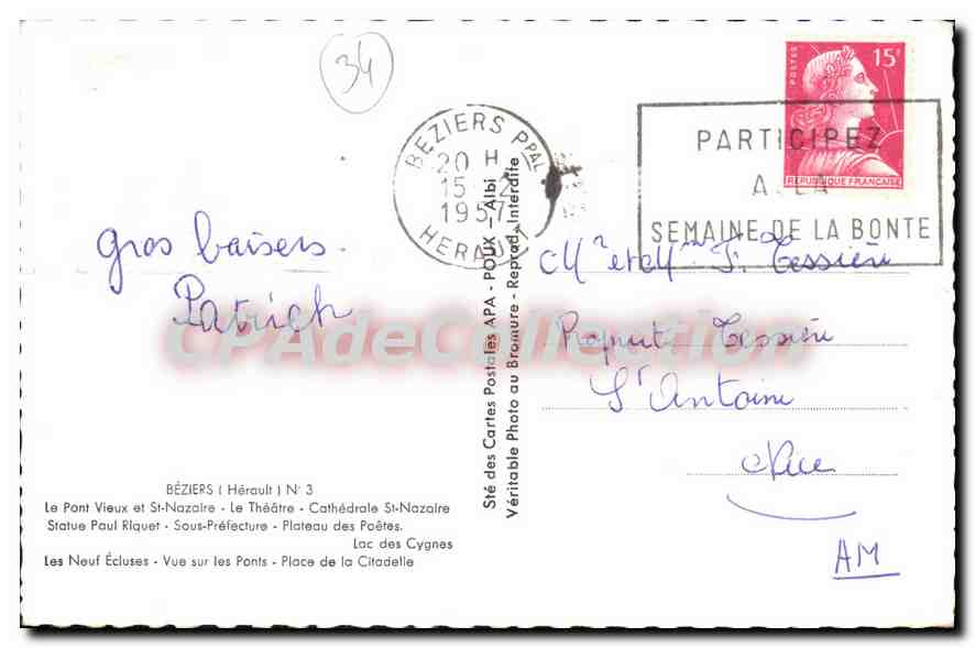 Béziers — Souvenir de BÉZIERS — APA — Verso