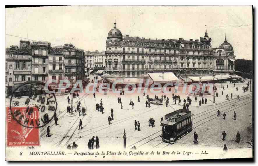 CPA Montpellier Perspective De La Place De La Comedie Et De La Rue De La Loge