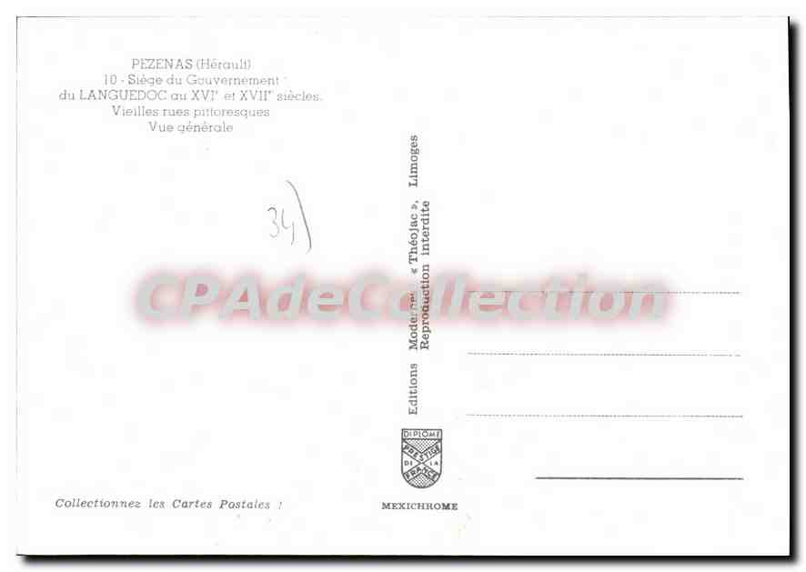 CPSM Pezenas Siege Du Gouvernement Du Languedoc — Back