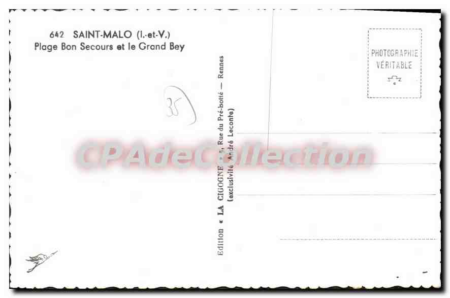 Playa Bon Secours — Saint-Malo (Ille-et-Vilaine) — Edición André Leconte — Reverso