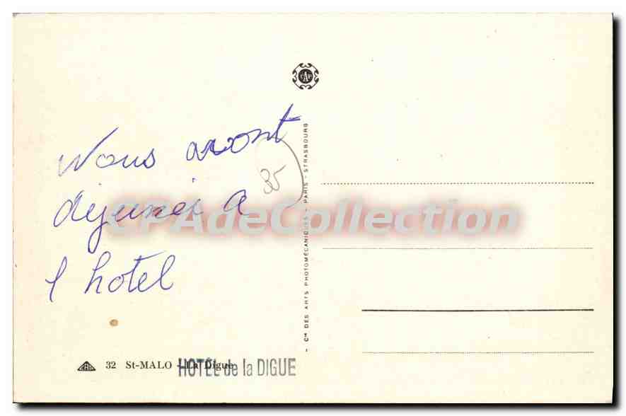 Hôtel de la Digue — Saint-Malo — éditeur C. des Arts, Paris-Strasbourg — Reverso