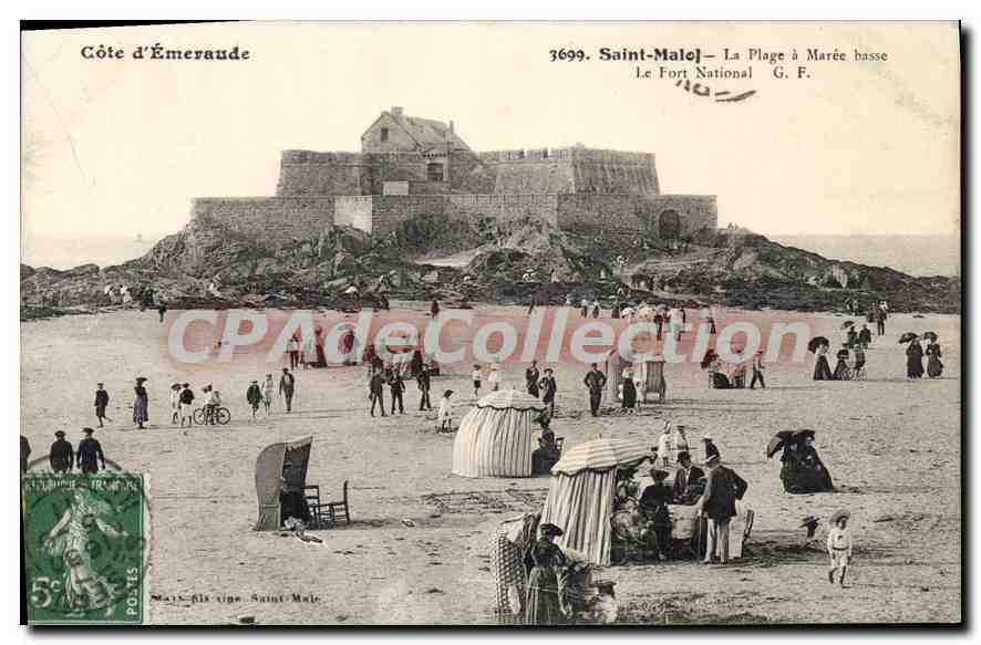 Saint-Malo — La Plage à Marée basse — Le Fort National — G. F. — n° 3699