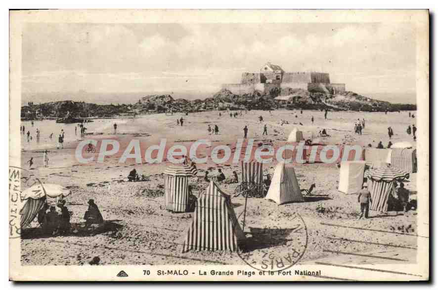 St-Malo - La Grande Plage e il Forte Nazionale — Cartolina d'epoca de Collection, n°70