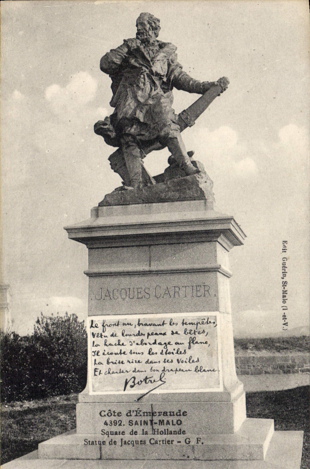 Estatua de Jacques Cartier — Costa de Esmeralda, Saint-Malo — Editado por Gudin, Saint-Malo (I-at-V)