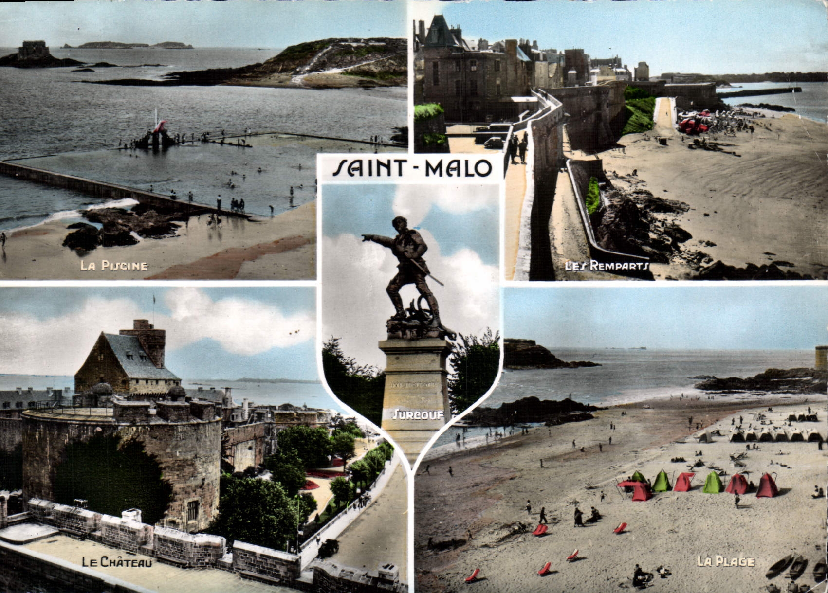 Saint-Malo — Vue panoramique avec La Piscine, Les Remparts, Le Château, Jureouf et La Plage — Édition ALFA, Paris