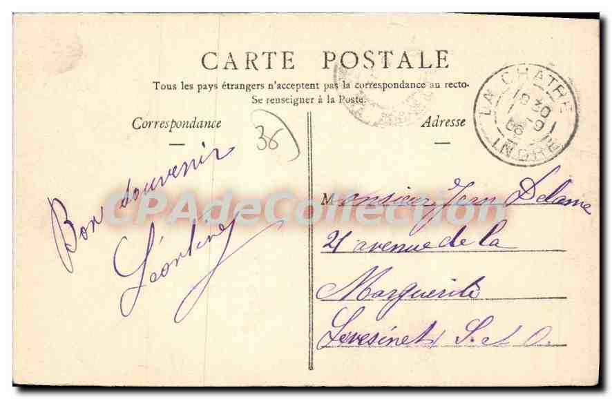 Saint-Chartier (Indre) — Le Château — Collection E. C. Châteaumont — Verso