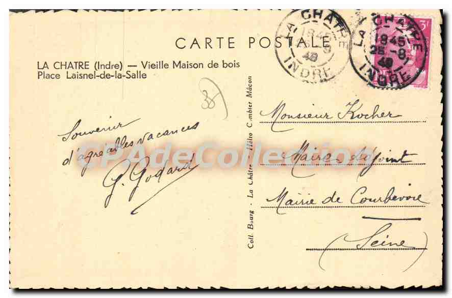 La Chatre (Indre) — Vieille Maison de bois — Place Laisnel-de-la-Salle — Verso