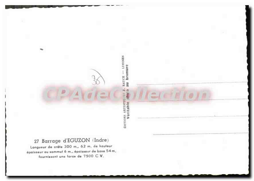 Dam of EGUZON (Indre) — Éditions Artistiques J. Rautich — n°27 — Back