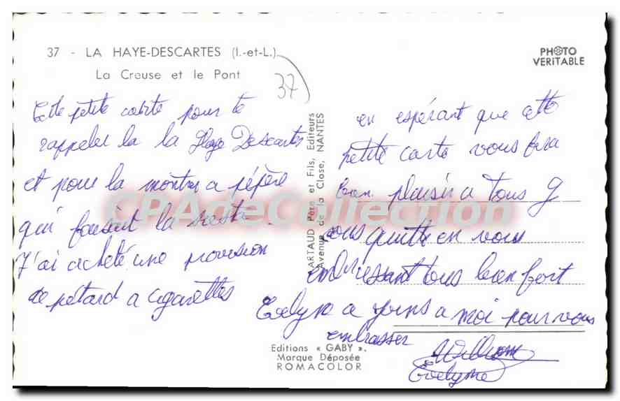 CPA La Haye Descartes La Creuse Et Le Pont — Rückseite