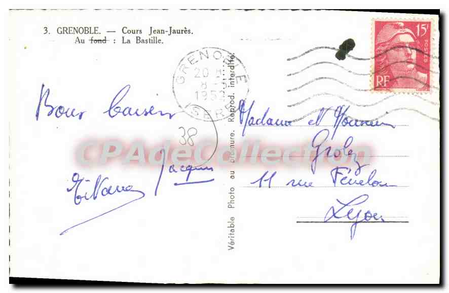 Grenoble — Cours Jean-Jaurès — Au fond : La Bastille — Éditeur : Valentin École — Rückseite