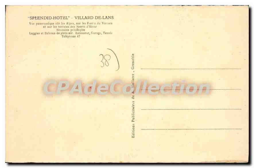 Villard-de-Lans (1060 m.) - Dauphiné-France - Le Splendid-Hôtel et les Sports d'hiver — Verso