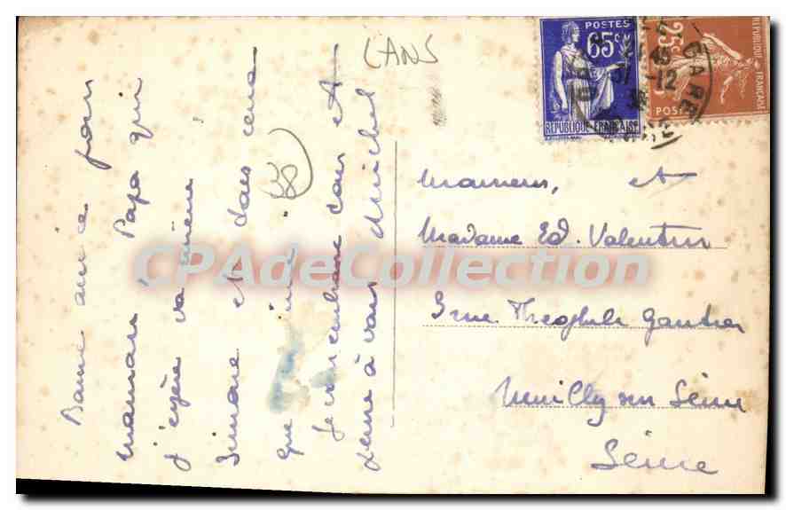 Der Huver in Cans (1040) - Coletie, Le Cornafion (2054) und La Moucherolette (2889) — Vintage Postcard/Antike Ansichtskarte — Rückseite