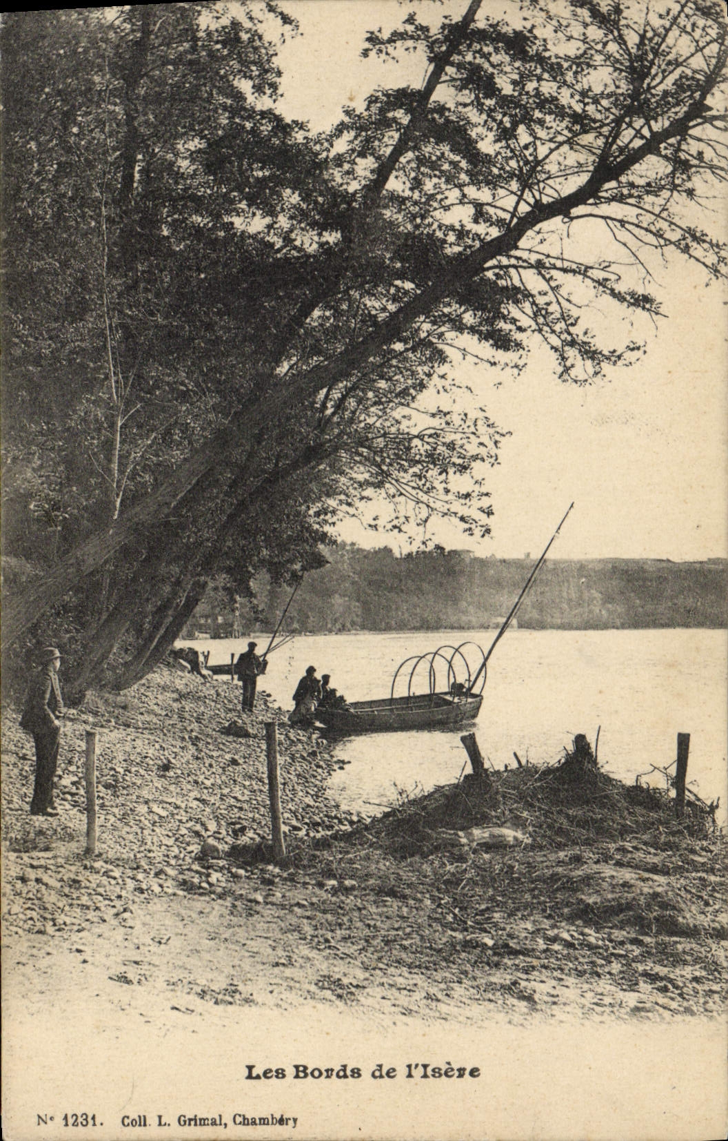 Die Ufer der Isère — Ansicht von Fischern und Boot — Coll. L. Grimal, Chambéry, N° 1231