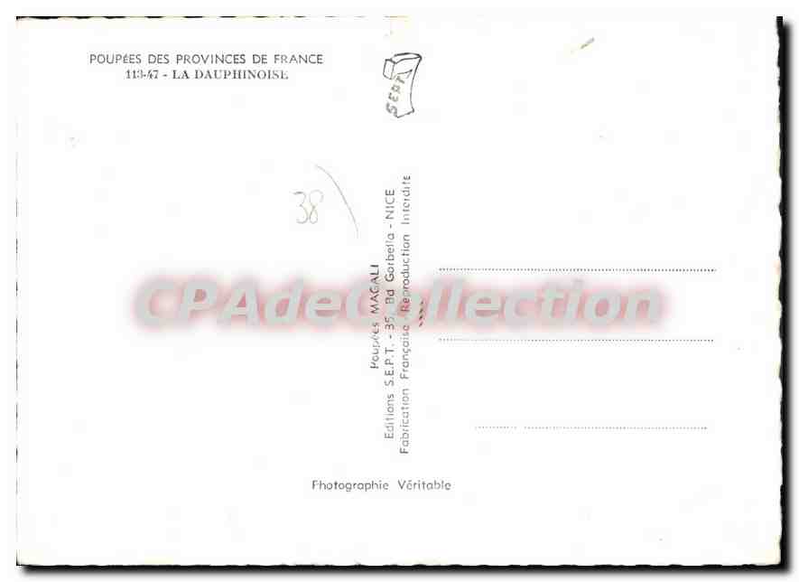 Poupée en costume traditionnel — Dauphiné — Éditions S.E.P.T. - 35 Bd Gorbella - Nice — Reverso
