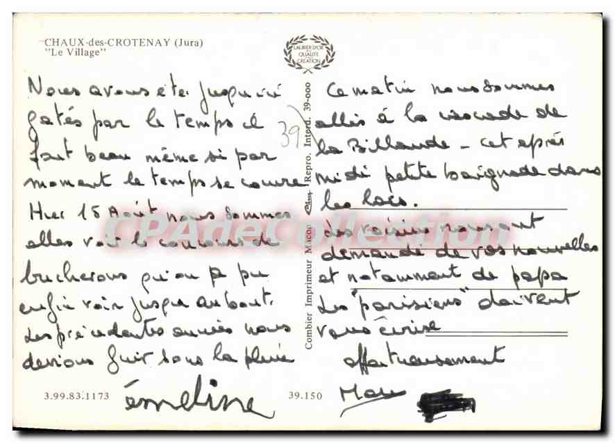 Chaux-des-Crotenay (Jura) — 'Le Village' — Imprimeur Combier — Achterkant