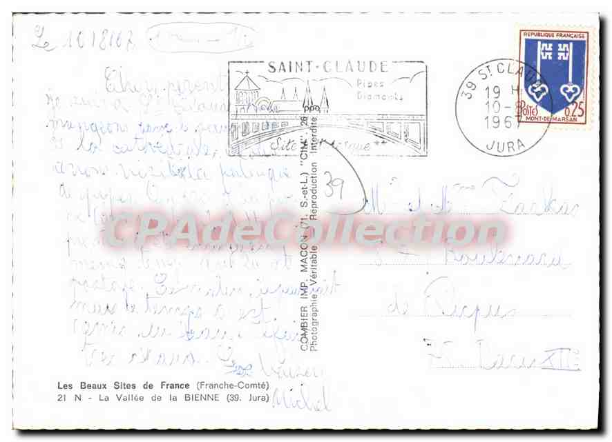 La Vallée de la Bienne — Jura — Éditeur : Combiér Imp. MACON (71) - N° 21 — Verso