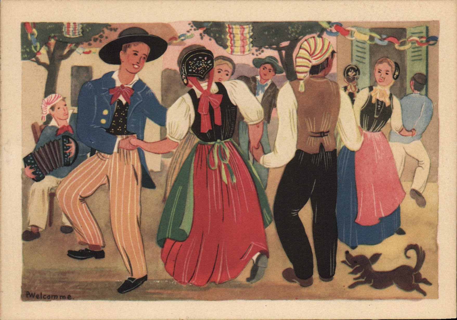 Danse folklorique en Franche-Comté — d'après une aquarelle de P. Welcomme — Éditions Régionales