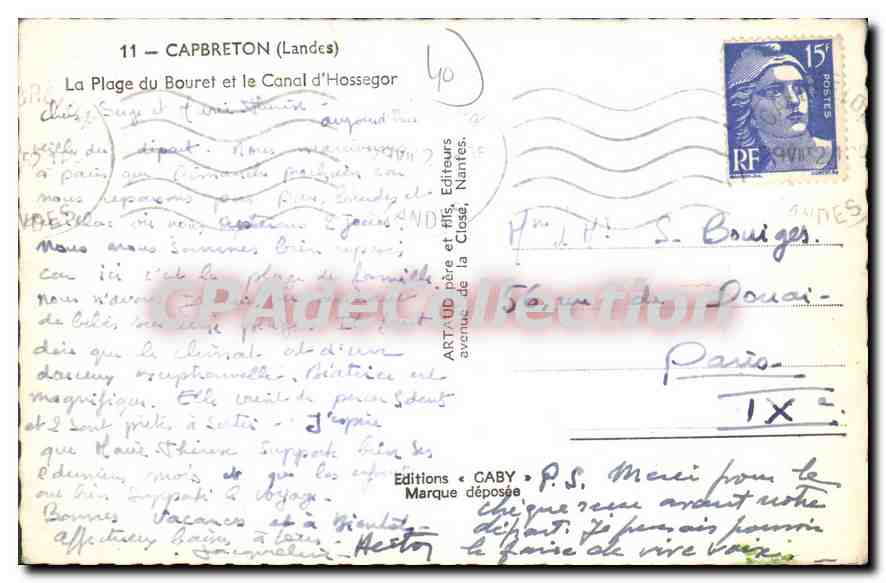 Plage du Bouret et Canal d'Hossegor — CAPBRETON (Landes) — Éditions GABY — Verso