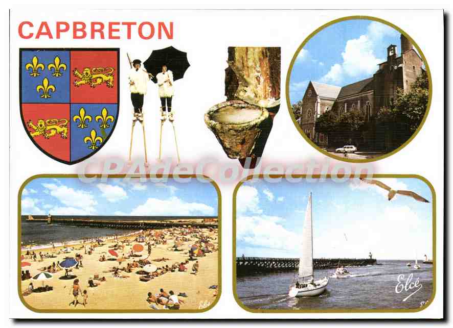 Capbreton — plage, port, église, danseurs sur échasses — Élécé, n° 6076
