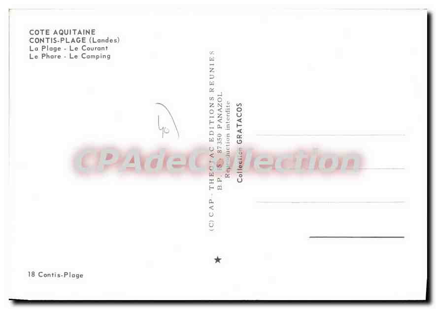 Contis-Plage — plage, phare, camping — éditeur CAP-TECH AC ÉDITIONS PANAZOL — Verso