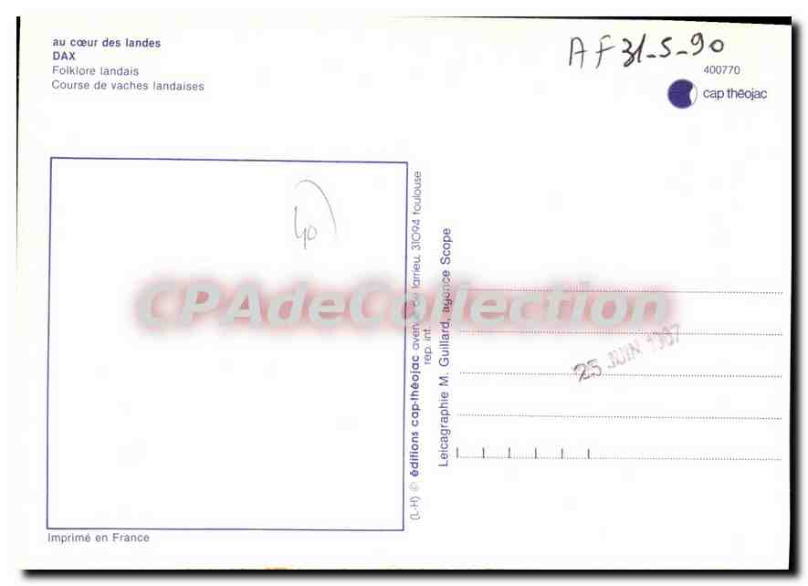 CPSM Dax Folklore Landais Course De Vaches Landaises — Verso