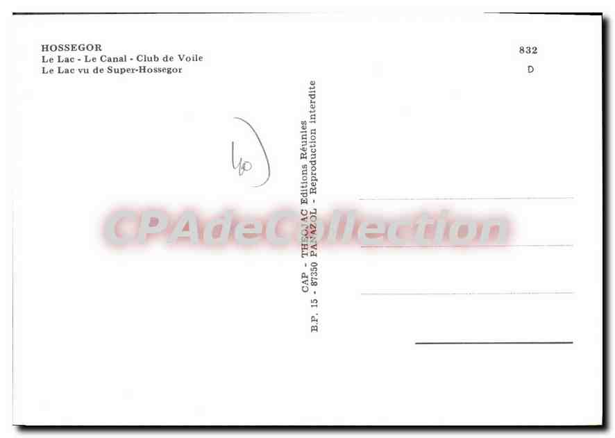 CPSM Hossegor Le Lac le Canal club de voile — Verso