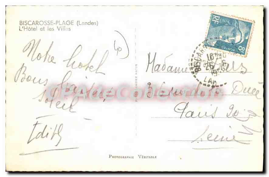CPA Biscarosse Plage L'Hotel Et Les Villas — Rückseite