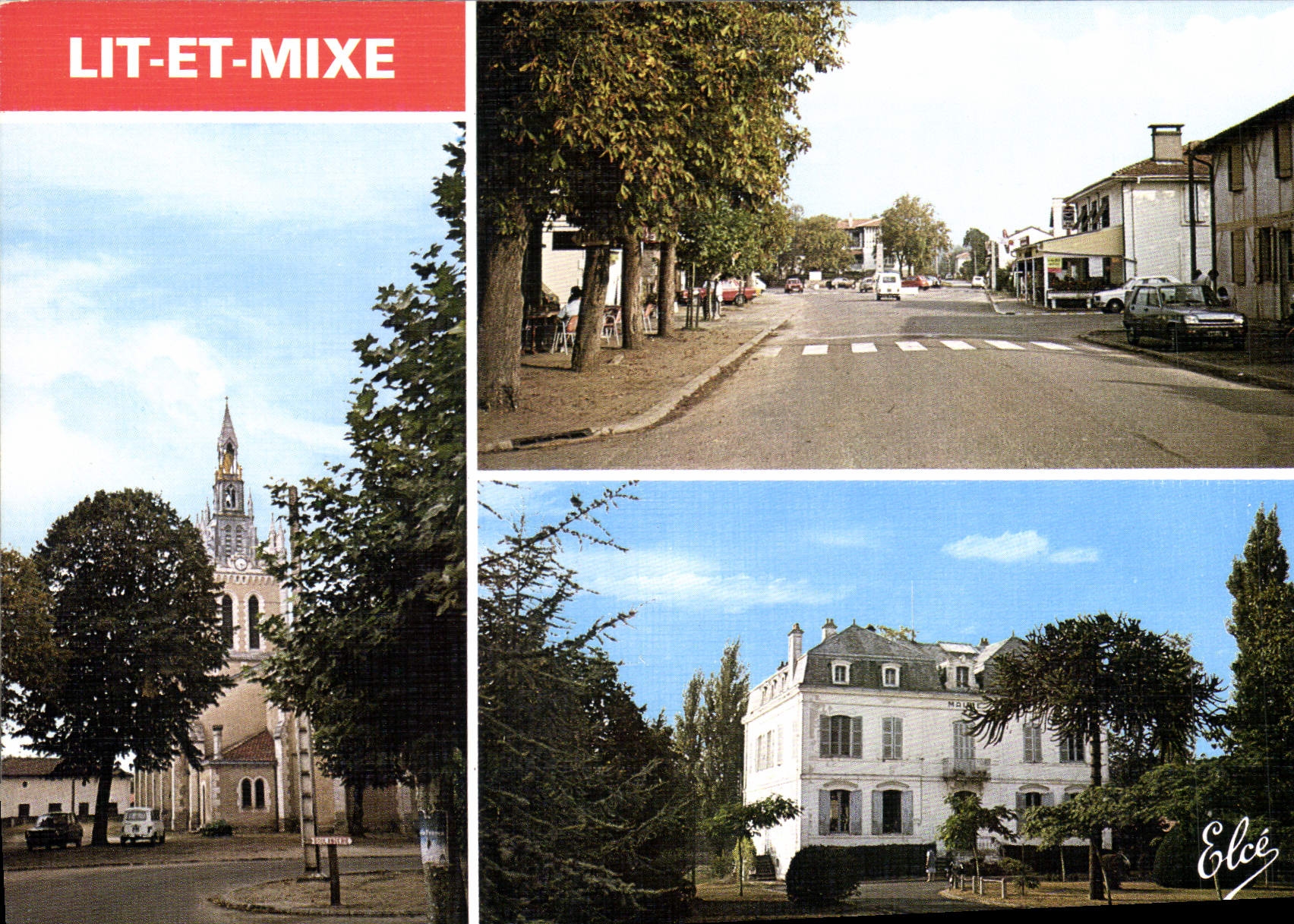 Lit-et-Mixe — vue de l'église, de la rue principale et d'une maison — Élce
