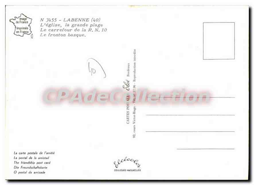 Labenne - Océan — vue de l'église, plage et carrefour — Éditeur Elécéca, n° 3455 — Reverso