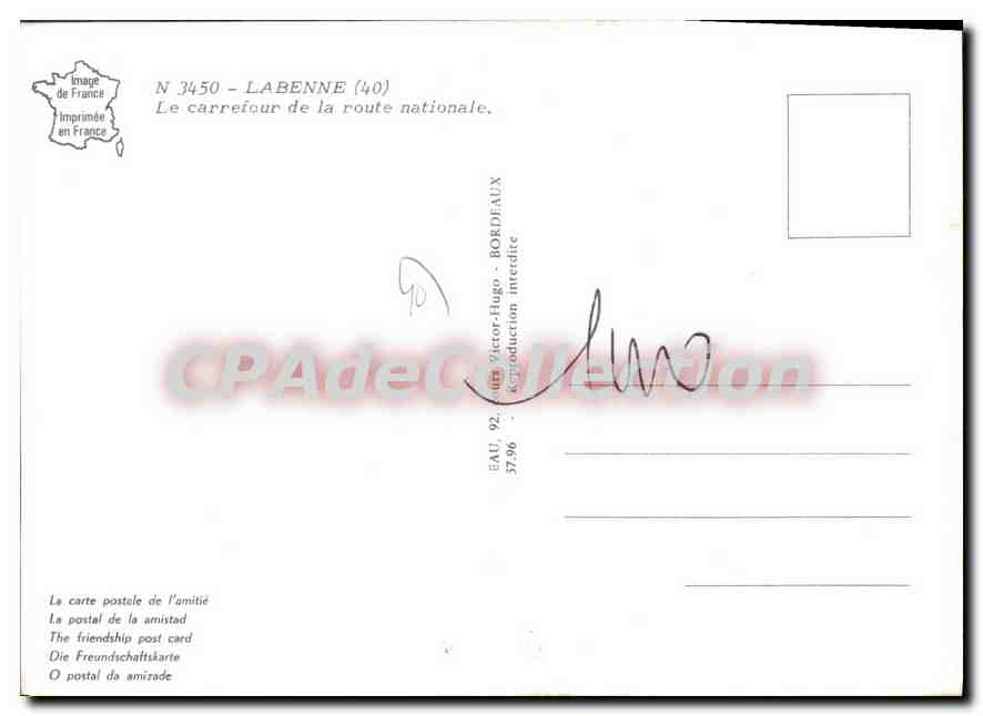 L'intersection de la route nationale à Labenne (40) — éditeur Victor-Hugo, n° 3450 — Verso