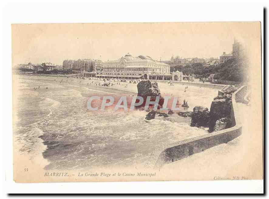 Biarritz CPA La grande plage et le casino municipal