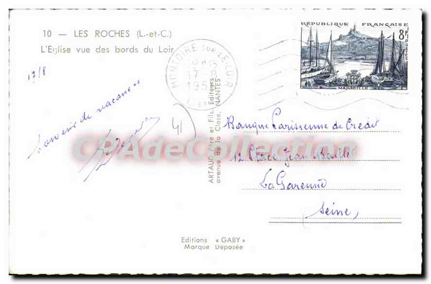 CPA Les Roches L'Eglise vue des Bords du Loir — Verso