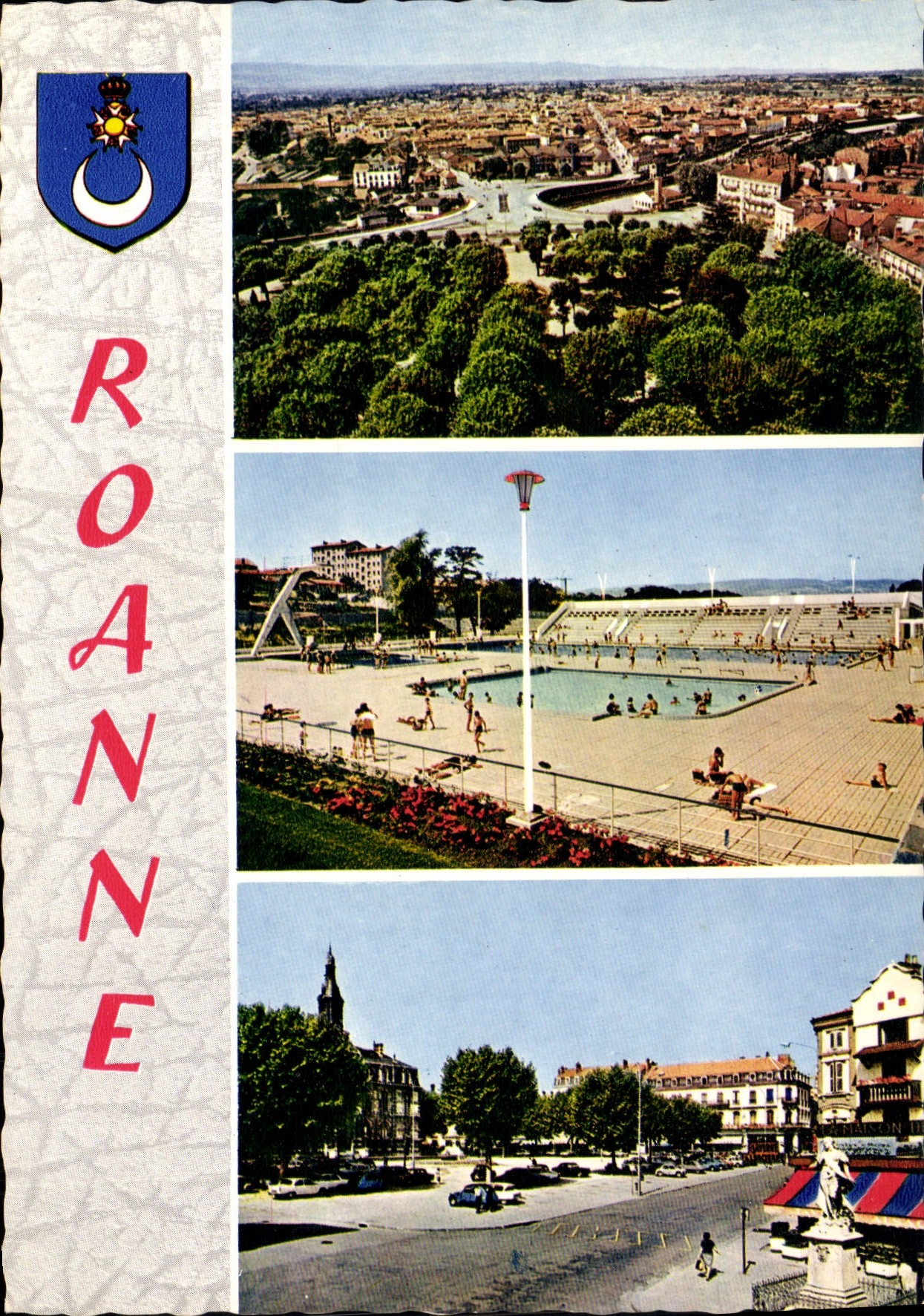 Roanne — Vue aérienne, piscine, place de l'hôtel de ville — Éditions 'La Promenade' Hachette