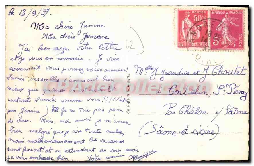 CPA Environs d'Andrezieux Bords de la Riviere a Boutheon — Rückseite