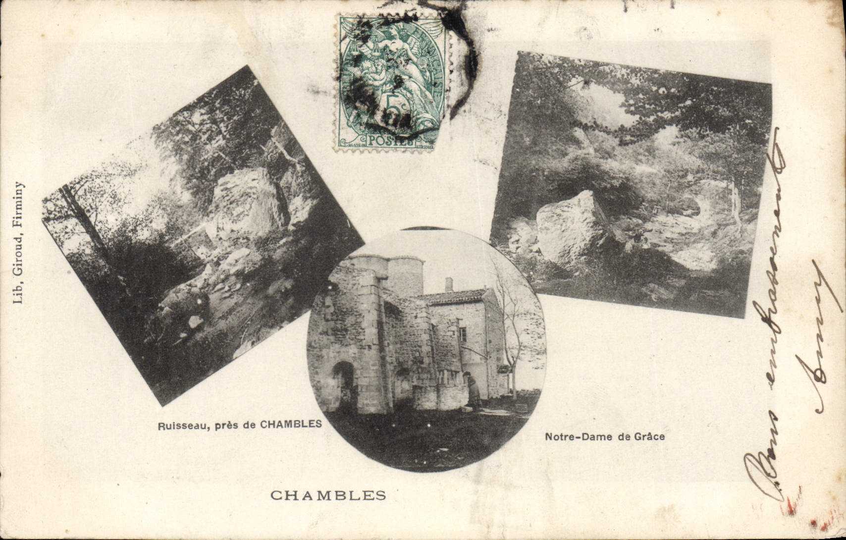 Chambles — Ruisseau près de Chambles et Notre-Dame de Grâce — Lib. Giroud, Firminy
