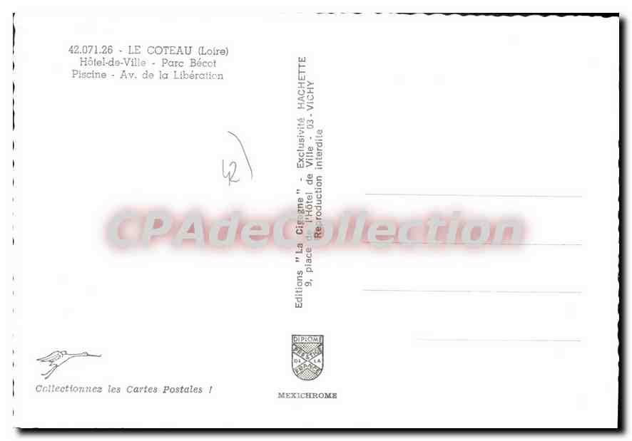 Le Coteau (Loire) — Hôtel-de-Ville, Parc Bécot, Piscine, Avenue de la Libération — Éditions Diplôme — Verso