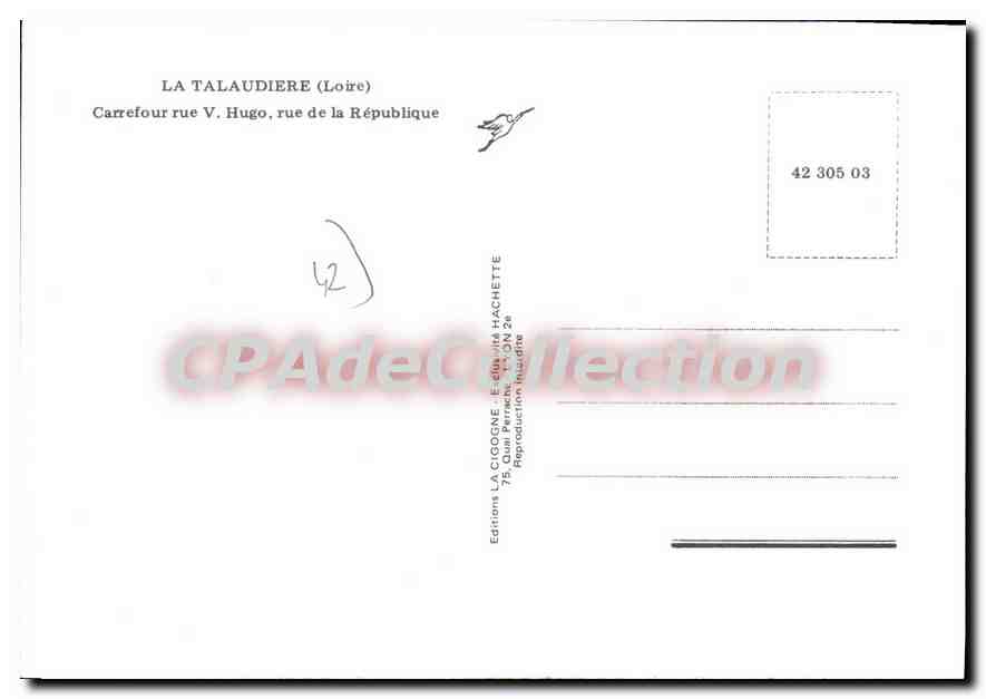 La Talaudière (Loire) — Carrefour rue V. Hugo, rue de la République — Éditions LA CIGOGNE — Verso