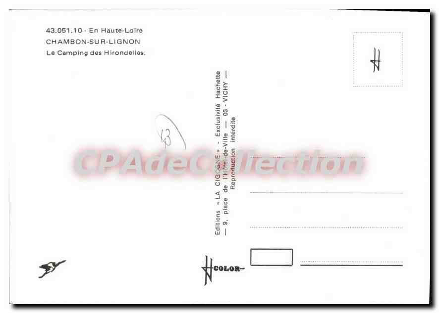 CPSM Le Chambon sur lignon Le Camping des Hirondelles — Rückseite