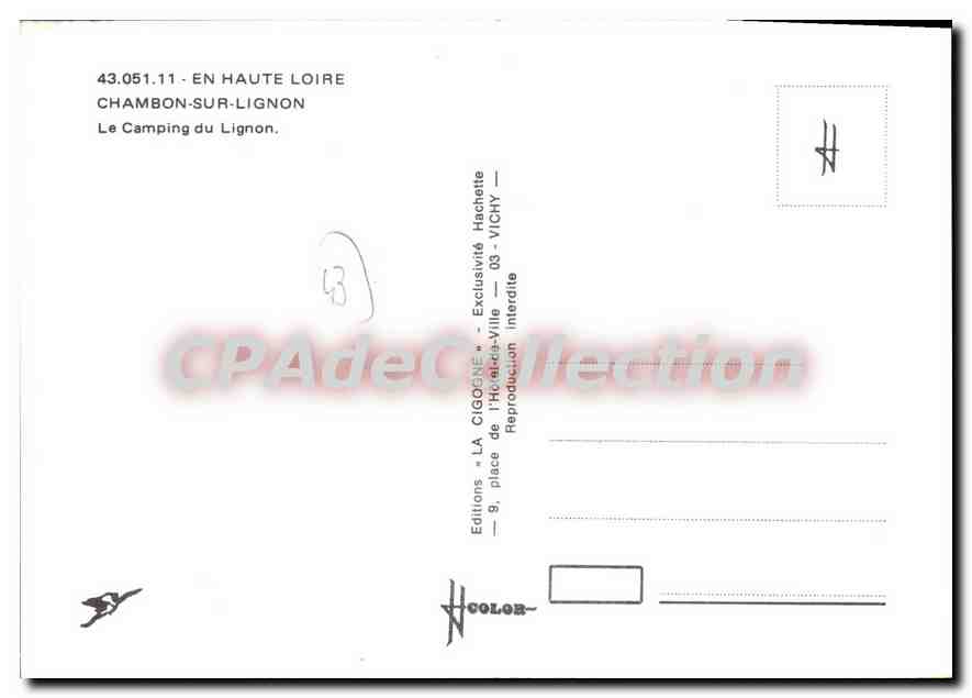 CPSM Le Chambon sur lignon Le Camping du Lignon — Verso