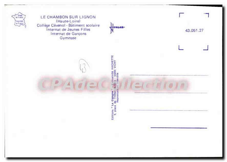 CPSM Le Chambon Sur Lignon College Cevenol Batiment Scolaire Internat de Jeunes Filles Internat de G — Rückseite