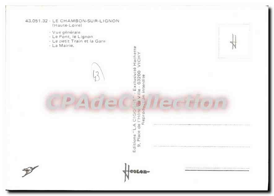 CPSM Le Chambon Sur Lignon Vue Generale Le Pont Le Lignon Le Petit Train et la Gare La Mairie — Verso