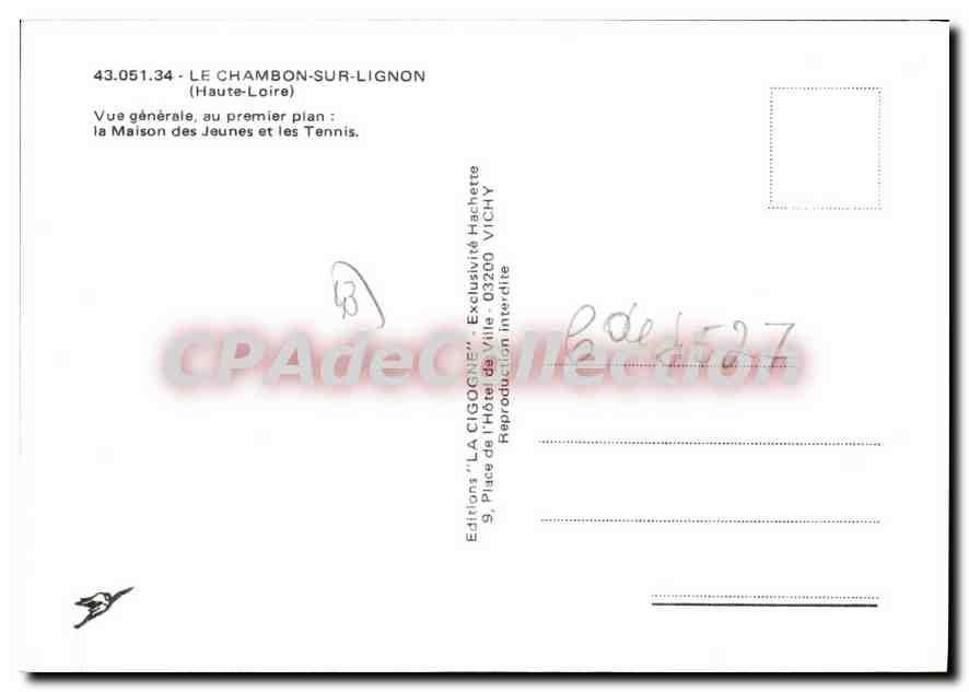 CPSM Le Chambon Sur Lignon Vue Generale au Premier plan la Maison des Jeunes et les Tennis — Verso