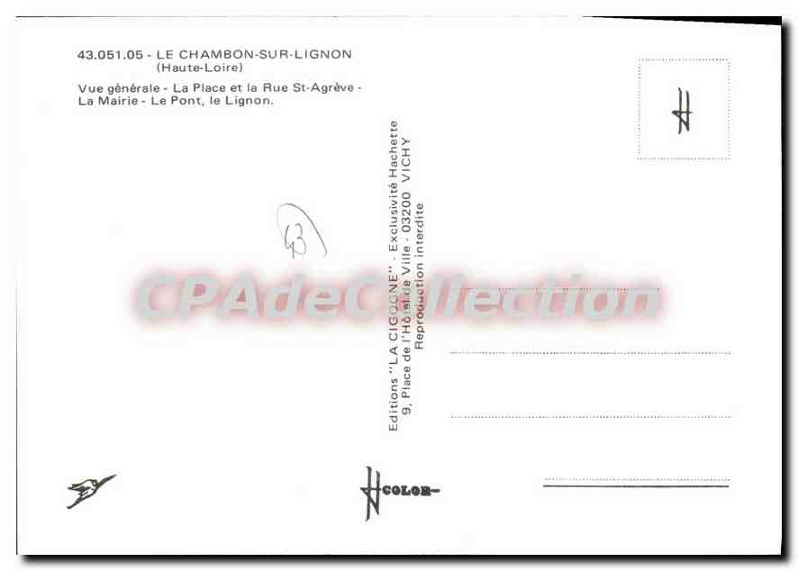 CPSM Le Chambon Sur Lignon Vue Generale La Place et Rue St Agreve La Mairie Le Pont Le Lignon — Verso