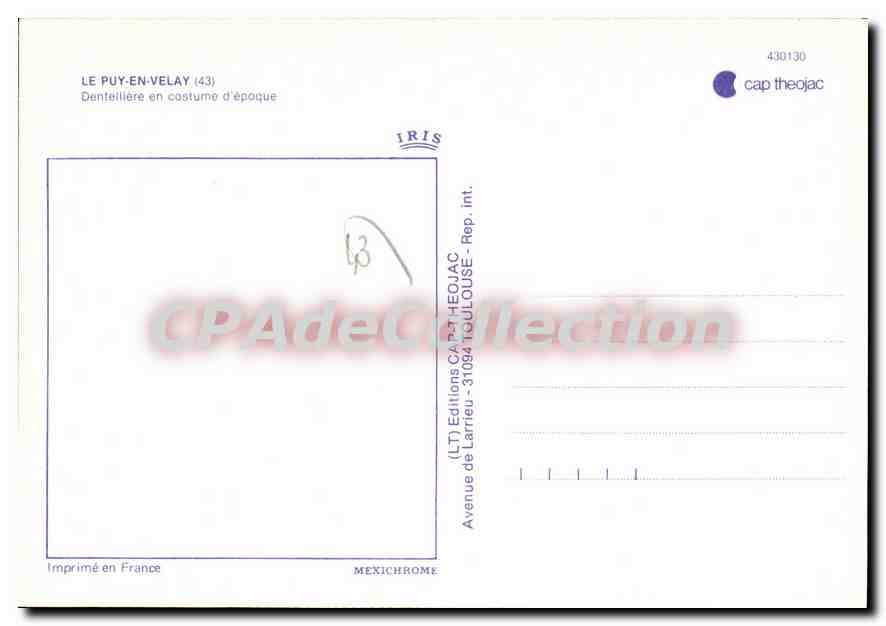 Dentellière en costume d'époque — Le Puy-en-Velay (43) — IRIS — Verso