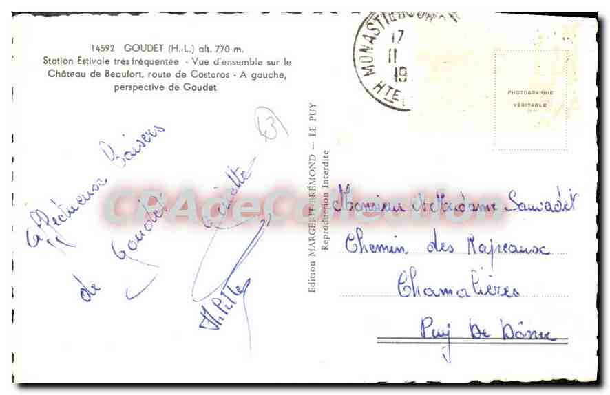 Château de Beaufort — Station Estivale très fréquentée — Édition MARGELLE-REFMOND — n° 14592 — Verso