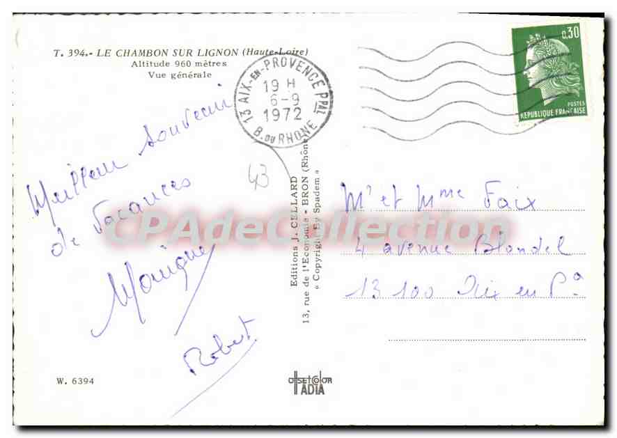 CPSM Le Chambon sur Lignon Vue Generale — Verso