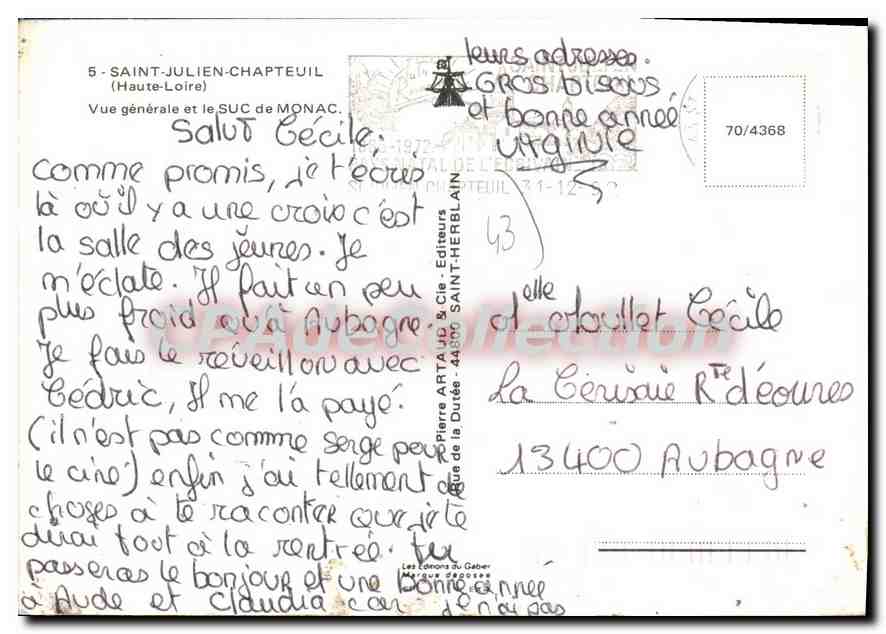 CPSM Saint Julien Chapteuil Vue Generale et le Suc de Monac — Back