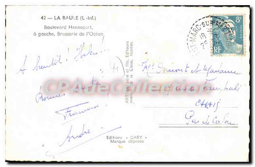 CPA La Baule Boulevard Hennecart Brasserie de l'Ocean — Rückseite
